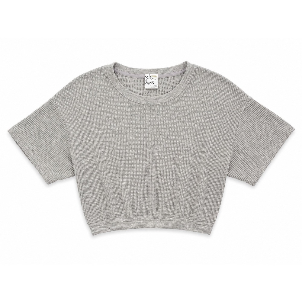 OFFLINE by Aerie Women Gray‎ Waffle Knit Cropped T-Shirt XS 0422-1161